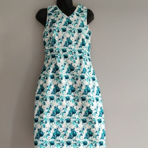 📏Teal Floral Sheath Summer Dress - Picture 6 of 6